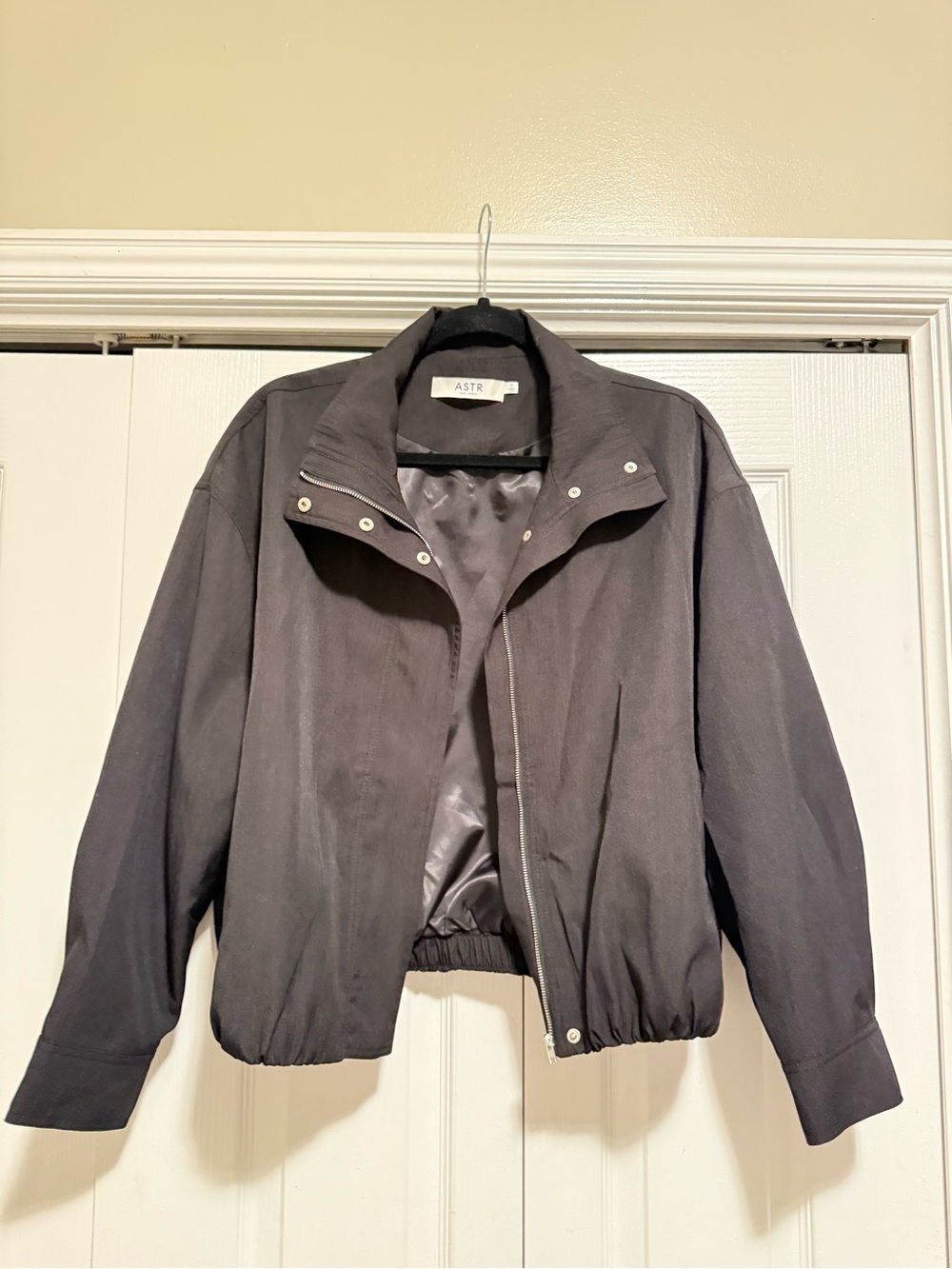 ASTR Black Bomber Jacket with Snap Collar
